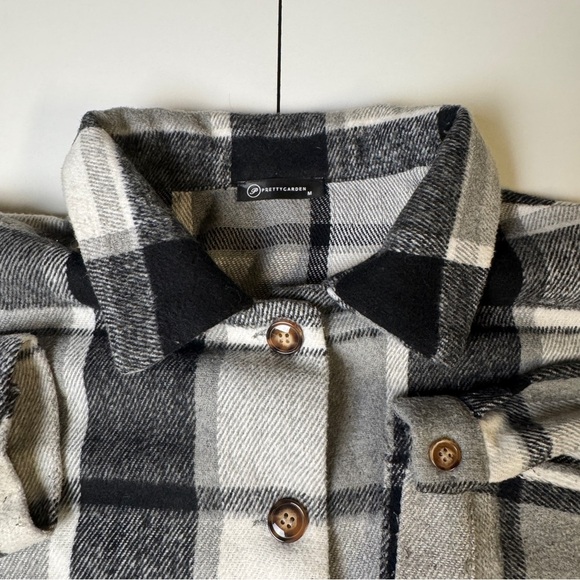 Plaid Flannel Shirt Black Gray Long Sleeve Button Down Mens Womens - Picture 3 of 5